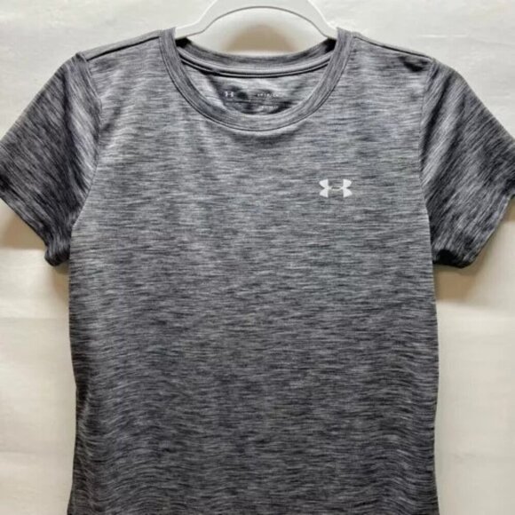 Under Armour UA Ladies Small Velocity Twist Tech Tee Black Heather Crewneck EUC - Picture 2 of 14